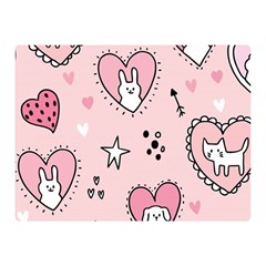 Cartoon Cute Valentines Day Doodle Heart Love Flower Seamless Pattern Vector Two Sides Premium Plush Fleece Blanket (mini)