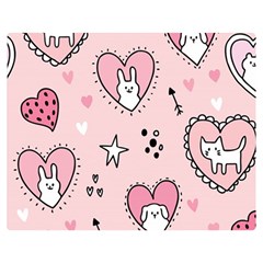 Cartoon Cute Valentines Day Doodle Heart Love Flower Seamless Pattern Vector Two Sides Premium Plush Fleece Blanket (medium) by Bangk1t