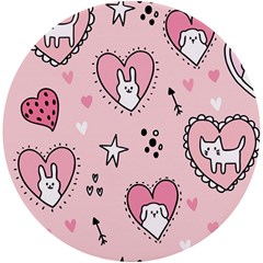 Cartoon Cute Valentines Day Doodle Heart Love Flower Seamless Pattern Vector Uv Print Round Tile Coaster by Bangk1t