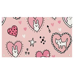 Cartoon Cute Valentines Day Doodle Heart Love Flower Seamless Pattern Vector Banner And Sign 7  X 4  by Bangk1t