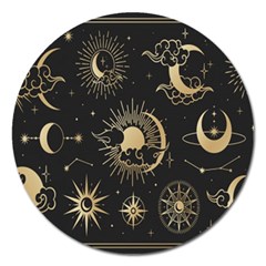 Asian-set With Clouds Moon-sun Stars Vector Collection Oriental Chinese Japanese Korean Style Magnet 5  (round)