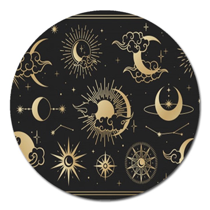 Asian-set With Clouds Moon-sun Stars Vector Collection Oriental Chinese Japanese Korean Style Magnet 5  (Round)