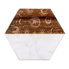 Asian-set With Clouds Moon-sun Stars Vector Collection Oriental Chinese Japanese Korean Style Marble Wood Coaster (hexagon) 