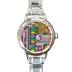 Pattern Geometric Abstract Colorful Arrows Lines Circles Triangles Round Italian Charm Watch by Bangk1t