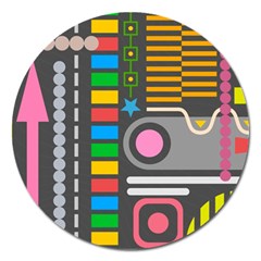 Pattern Geometric Abstract Colorful Arrows Lines Circles Triangles Magnet 5  (round) by Bangk1t