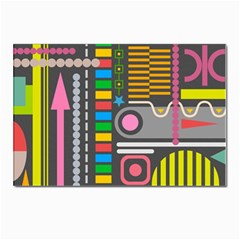 Pattern Geometric Abstract Colorful Arrows Lines Circles Triangles Postcard 4 x 6  (pkg Of 10)