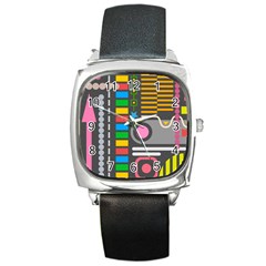 Pattern Geometric Abstract Colorful Arrows Lines Circles Triangles Square Metal Watch by Bangk1t