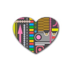 Pattern Geometric Abstract Colorful Arrows Lines Circles Triangles Rubber Heart Coaster (4 Pack) by Bangk1t