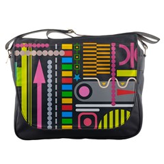 Pattern Geometric Abstract Colorful Arrows Lines Circles Triangles Messenger Bag