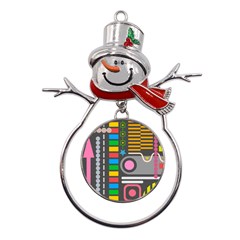 Pattern Geometric Abstract Colorful Arrows Lines Circles Triangles Metal Snowman Ornament