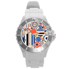 Geometric Abstract Pattern Colorful Flat Circles Decoration Round Plastic Sport Watch (l)