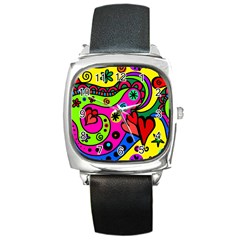 Seamless Doodle Square Metal Watch