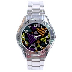 Abstract Pattern Design Various Striped Triangles Decoration Stainless Steel Analogue Watch by Bangk1t