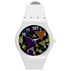 Abstract Pattern Design Various Striped Triangles Decoration Round Plastic Sport Watch (m) by Bangk1t