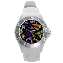 Abstract Pattern Design Various Striped Triangles Decoration Round Plastic Sport Watch (l)