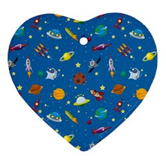 Space Rocket Solar System Pattern Ornament (heart)