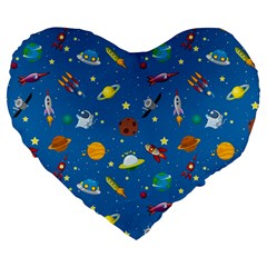 Space Rocket Solar System Pattern Large 19  Premium Heart Shape Cushions