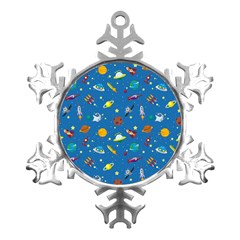 Space Rocket Solar System Pattern Metal Small Snowflake Ornament