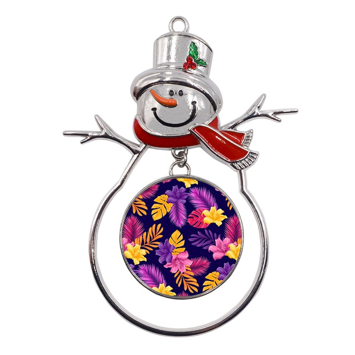 Tropical Pattern Metal Snowman Ornament