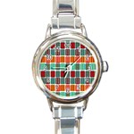 Bricks Abstract Seamless Pattern Round Italian Charm Watch Front