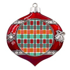 Bricks Abstract Seamless Pattern Metal Snowflake And Bell Red Ornament