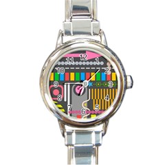 Pattern Geometric Abstract Colorful Arrow Line Circle Triangle Round Italian Charm Watch by Bangk1t