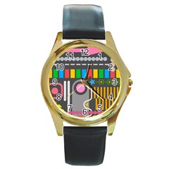 Pattern Geometric Abstract Colorful Arrow Line Circle Triangle Round Gold Metal Watch by Bangk1t