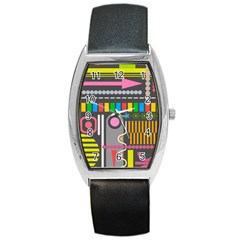 Pattern Geometric Abstract Colorful Arrow Line Circle Triangle Barrel Style Metal Watch by Bangk1t