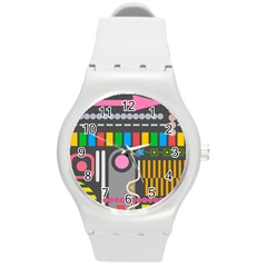 Pattern Geometric Abstract Colorful Arrow Line Circle Triangle Round Plastic Sport Watch (m) by Bangk1t