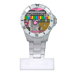 Pattern Geometric Abstract Colorful Arrow Line Circle Triangle Plastic Nurses Watch by Bangk1t