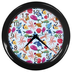 Sea Creature Themed Artwork Underwater Background Pictures Wall Clock (black)