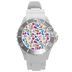 Sea Creature Themed Artwork Underwater Background Pictures Round Plastic Sport Watch (l) by Bangk1t