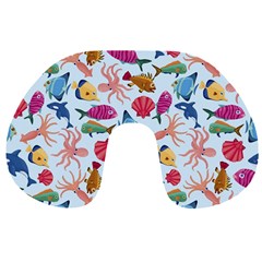 Sea Creature Themed Artwork Underwater Background Pictures Travel Neck Pillow by Bangk1t