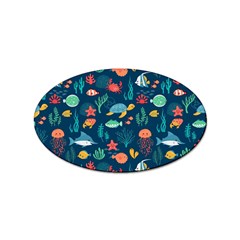 Variety Of Fish Illustration Turtle Jellyfish Art Texture Sticker Oval (100 Pack)