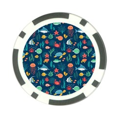 Variety Of Fish Illustration Turtle Jellyfish Art Texture Poker Chip Card Guard