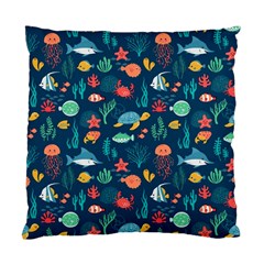 Variety Of Fish Illustration Turtle Jellyfish Art Texture Standard Cushion Case (One Side)