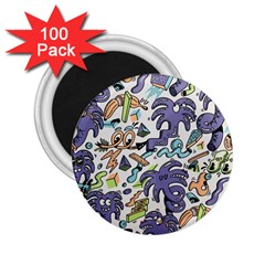 Purple Orange Green Blue Cartoon 2 25  Magnets (100 Pack) 