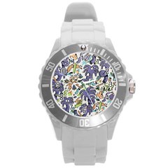 Purple Orange Green Blue Cartoon Round Plastic Sport Watch (l)