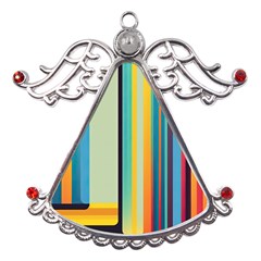 Colorful Rainbow Striped Pattern Stripes Background Metal Angel With Crystal Ornament