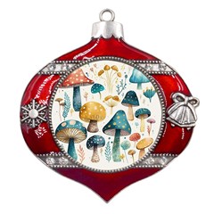 Mushroom Forest Fantasy Flower Nature Metal Snowflake And Bell Red Ornament