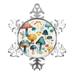 Mushroom Forest Fantasy Flower Nature Metal Small Snowflake Ornament by Bangk1t