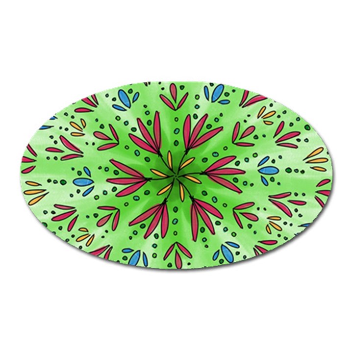 Flower Mandala Art Drawing Spring Background Oval Magnet
