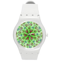 Flower Mandala Art Drawing Spring Background Round Plastic Sport Watch (m)