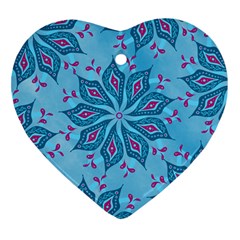 Flower Template Mandala Nature Blue Sketch Drawing Heart Ornament (two Sides)