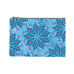 Flower Template Mandala Nature Blue Sketch Drawing Cosmetic Bag (large)