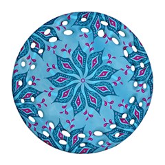 Flower Template Mandala Nature Blue Sketch Drawing Round Filigree Ornament (two Sides) by Bangk1t