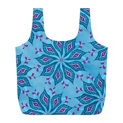 Flower Template Mandala Nature Blue Sketch Drawing Full Print Recycle Bag (l)