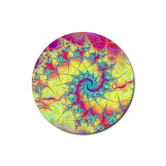 Fractal Spiral Abstract Background Vortex Yellow Rubber Round Coaster (4 Pack)