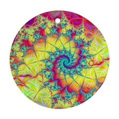 Fractal Spiral Abstract Background Vortex Yellow Round Ornament (two Sides)
