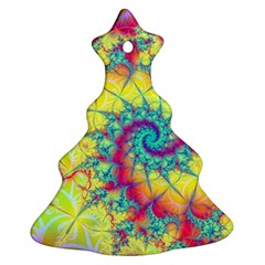 Fractal Spiral Abstract Background Vortex Yellow Christmas Tree Ornament (two Sides)